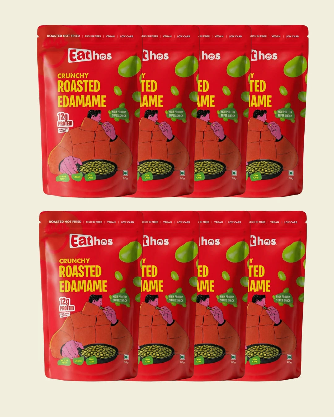 PACK OF 8- Eathos Crunchy Roasted Edamame (PERI-PERI LEMON)- 30g each